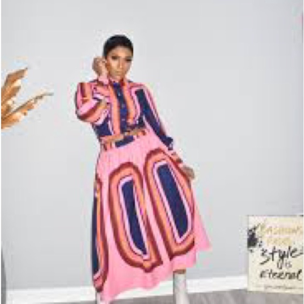Stylish Pink and Navy A-Line Skirt